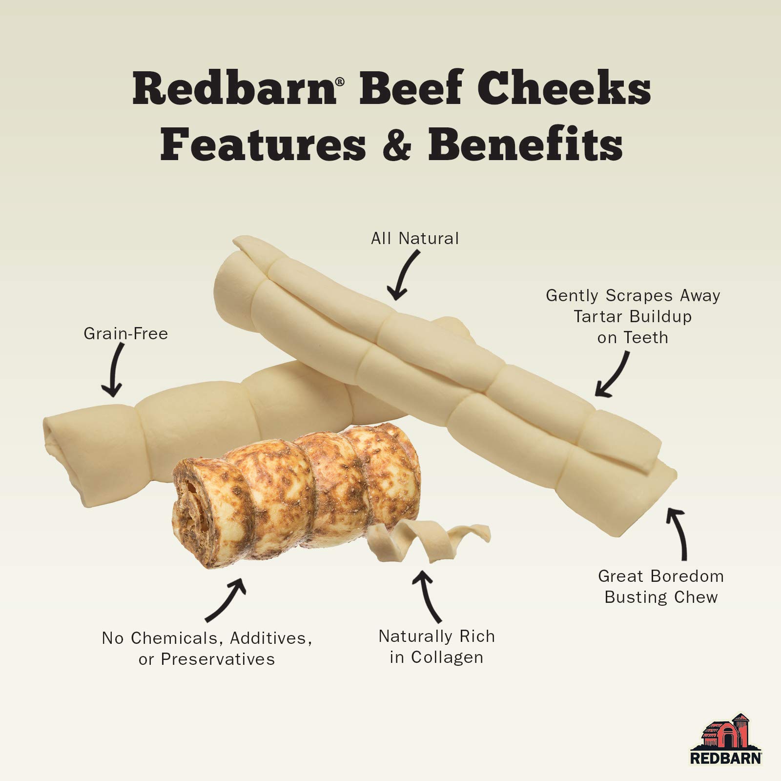 RedBarn RB Beef Cheek Spring 3pk Chews 1.65oz/46.8g